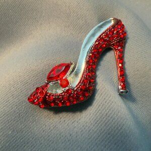 High Heel Brooch Red Rhinestone Shoe Statement Pin 2”